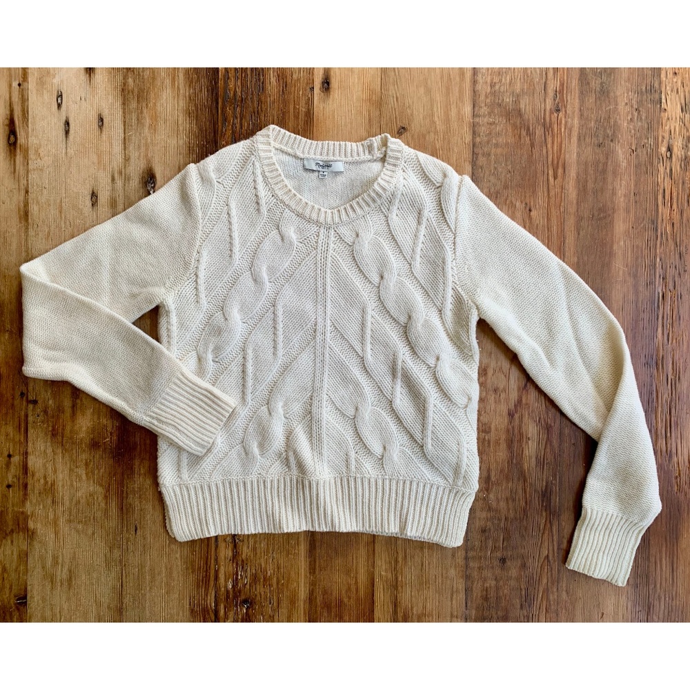 NWOT - Madewell Chevron Cropped White Wool Sweater
